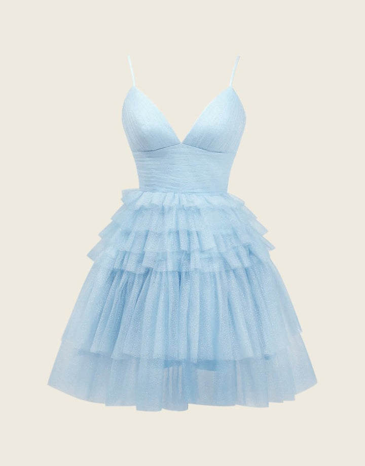 Koscy A-Line Deep V Neck Tiered Homecoming Dress