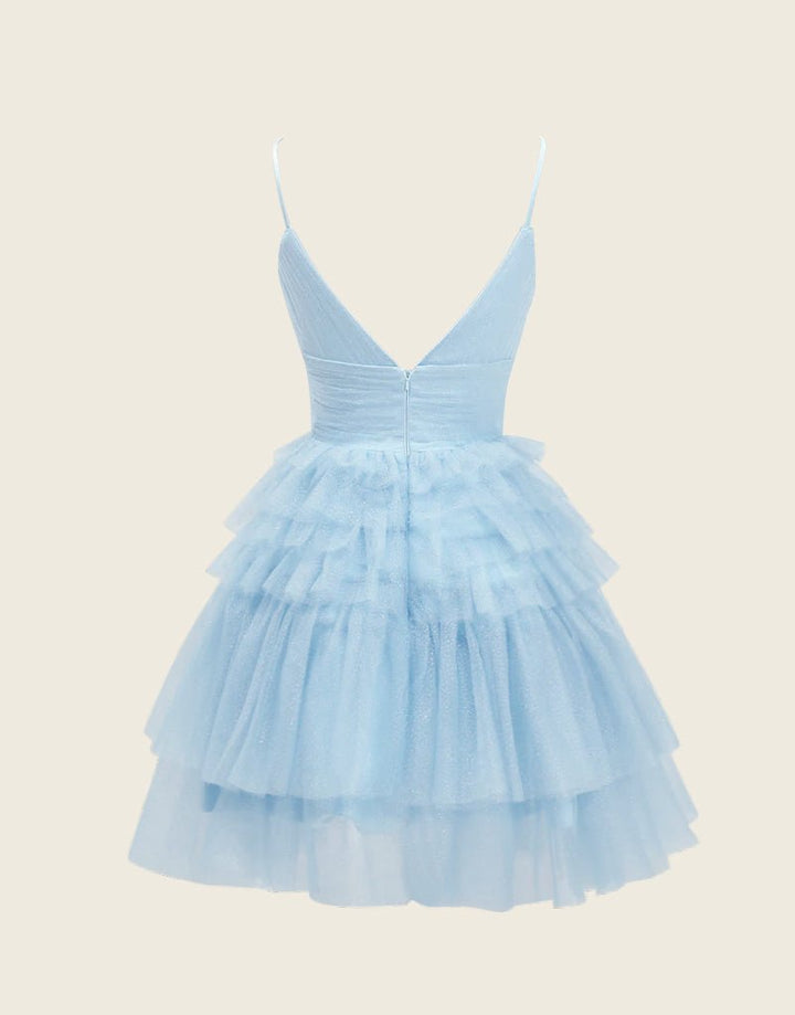 Koscy A-Line Deep V Neck Tiered Homecoming Dress