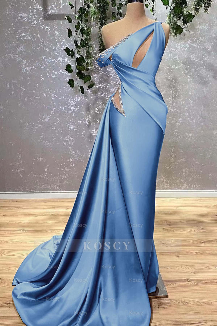 Lilac Off the Shoulder Sleeveless Mermaid Formal Dress With Beading