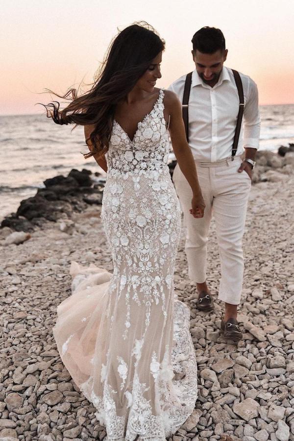 knee length dresses for ladies Fantastic Lace Beach Mermaid Wedding Dresses Romantic Bridal Dresses S –  SELINADRESS