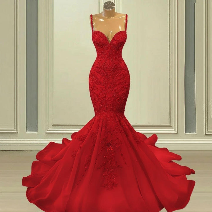chinese dress ladies Vintage Mermaid Red Lace Wedding Dress – daisystyledress main image 1
