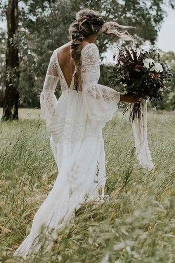 Long Sleeve Lace Tulle Wedding Dress with Empire Waist