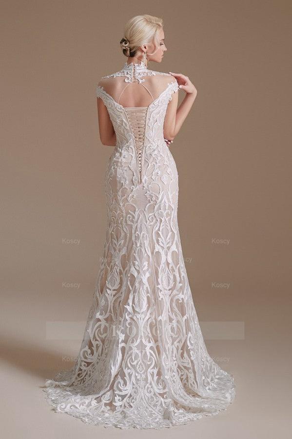 Long Sleeve Vintage Lace High-neck Mermaid Wedding Dress