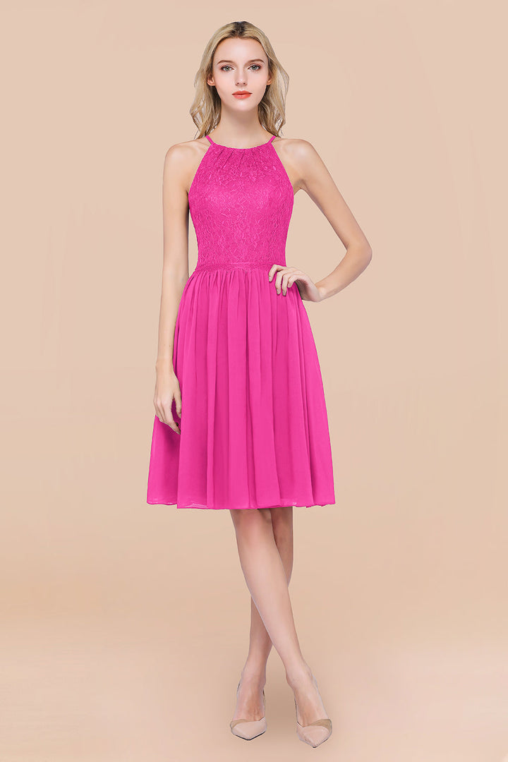 Lovely Burgundy Lace Short Bridesmaid Dresses With Spaghetti-Straps