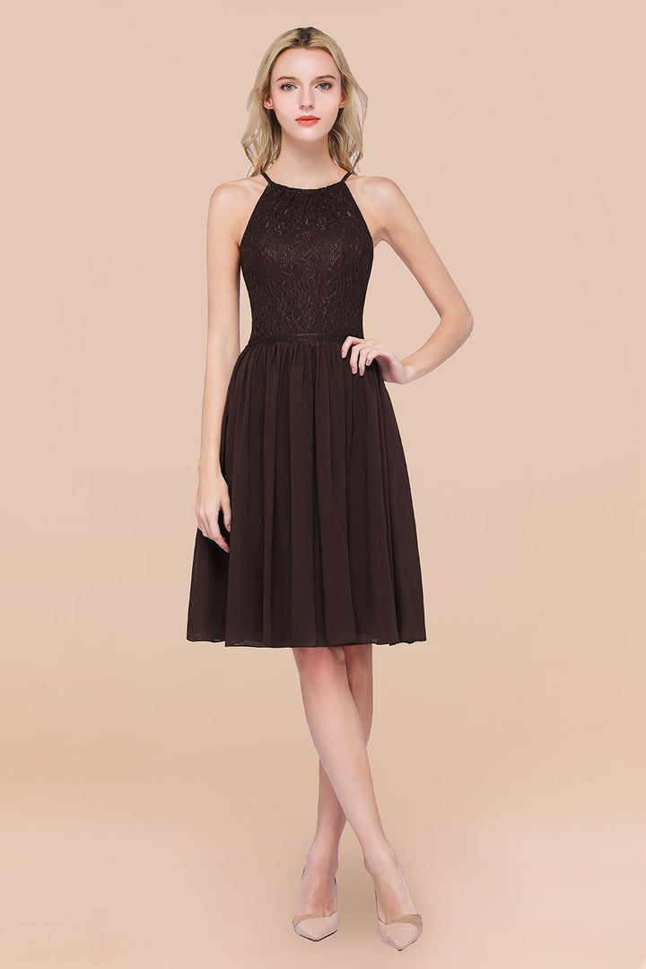 Lovely Burgundy Lace Short Bridesmaid Dresses With Spaghetti-Straps
