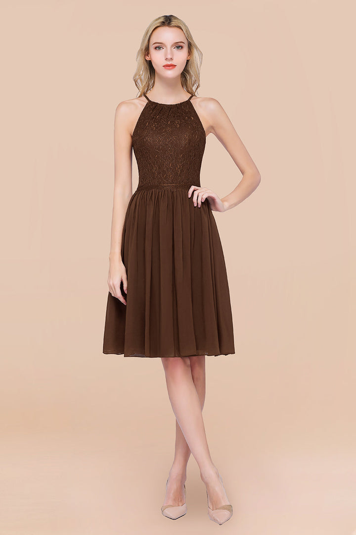 Lovely Burgundy Lace Short Bridesmaid Dresses With Spaghetti-Straps