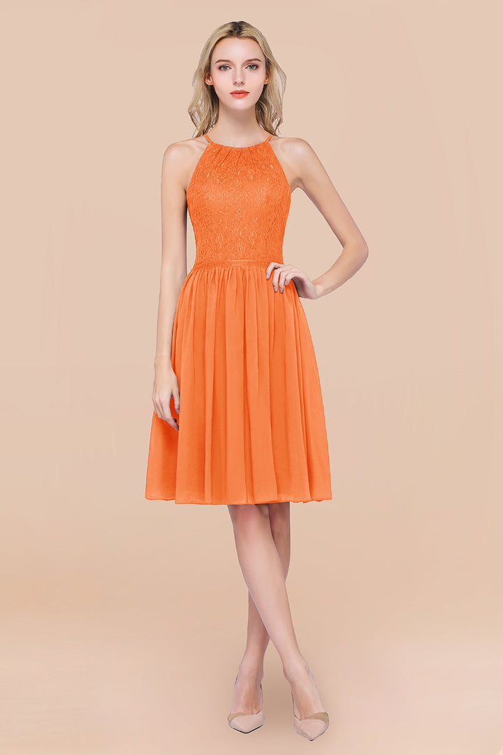 Lovely Burgundy Lace Short Bridesmaid Dresses With Spaghetti-Straps