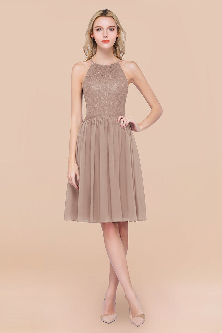 Lovely Burgundy Lace Short Bridesmaid Dresses With Spaghetti-Straps