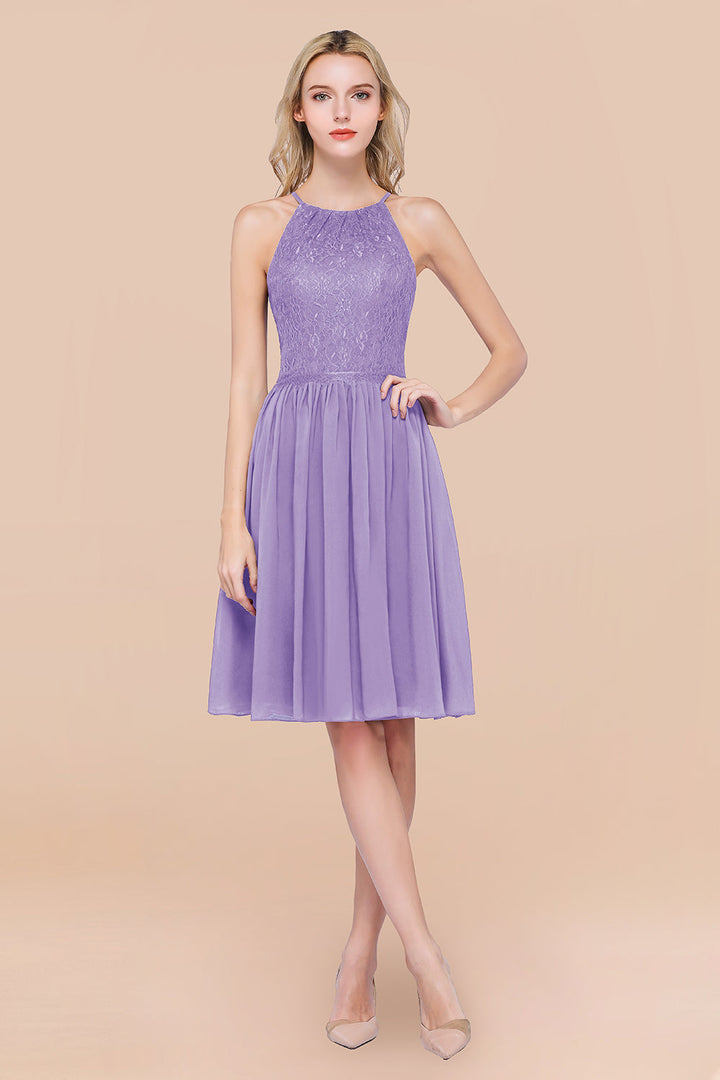 Lovely Burgundy Lace Short Bridesmaid Dresses With Spaghetti-Straps