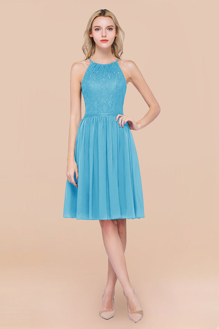 Lovely Burgundy Lace Short Bridesmaid Dresses With Spaghetti-Straps