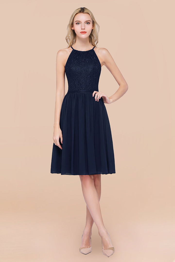 Lovely Burgundy Lace Short Bridesmaid Dresses With Spaghetti-Straps