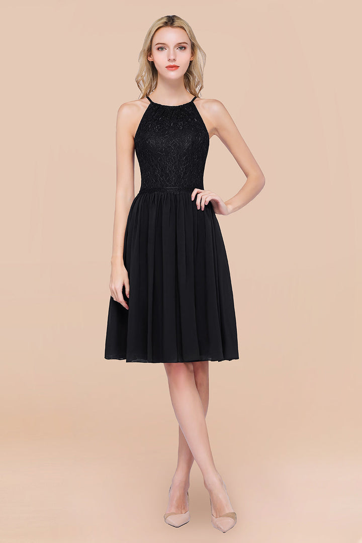 Lovely Burgundy Lace Short Bridesmaid Dresses With Spaghetti-Straps