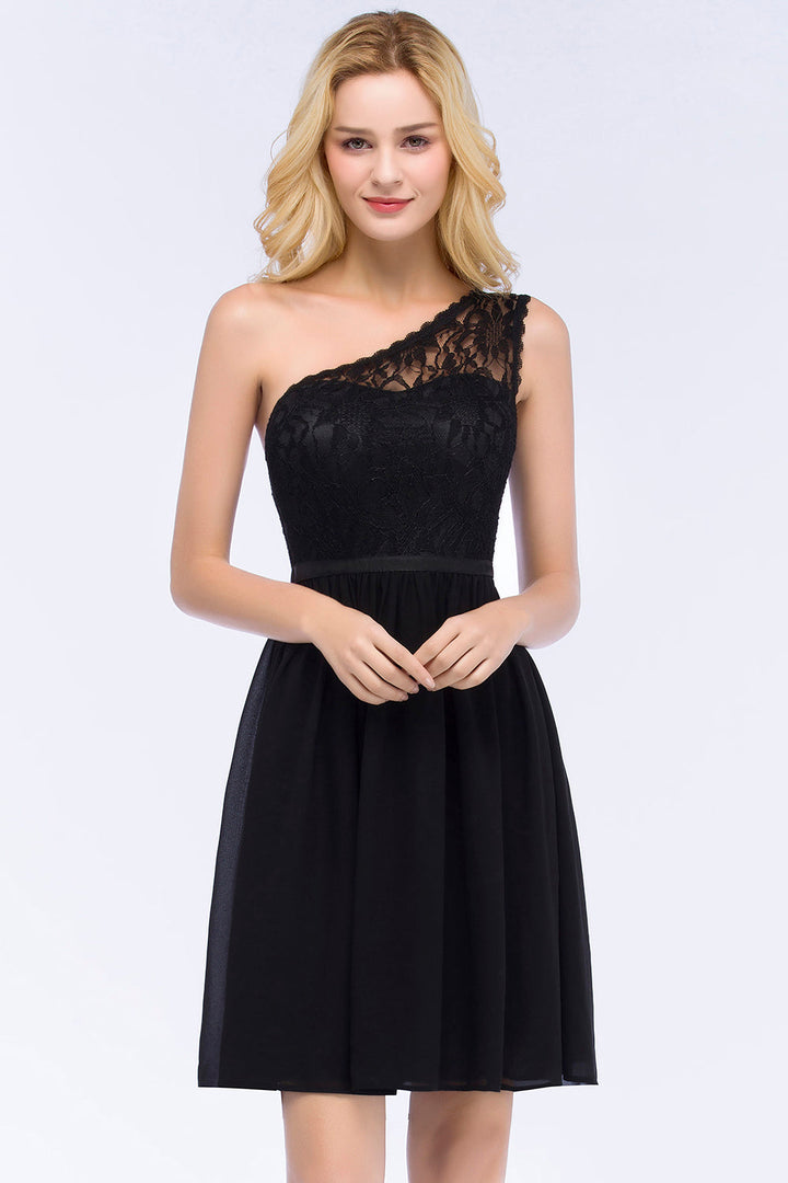 short bridesmaid dresses for juniors Lovely Lace Black One-shoulder Junior bust_ cm/inchwaist_cm/inchhip Shoe Size:26 EU (9 Toddler US) SCH004093_BL_XXL Azazie Hera