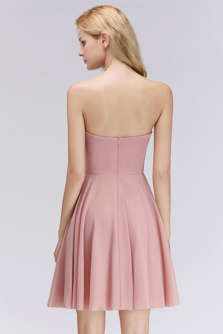 pink chiffon short bridesmaid dress Short Blush Pink Bridesmaid Dresses Strapless Cheap Bridesmaid Dress ARD1382