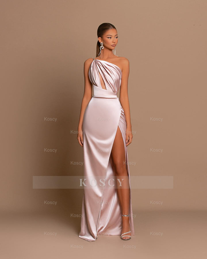 skeleton dress formal Mauve Ball Gown One Shoulder Spaghetti Straps Skeleton with Slit