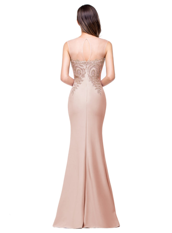 Mermaid Floor-Length Sheer Floor Length Dresses with Rhinestone Appliques-koscy