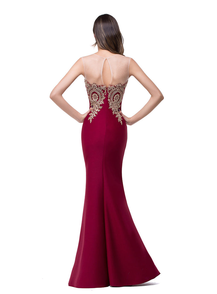 Mermaid Floor-Length Sheer Floor Length Dresses with Rhinestone Appliques-koscy