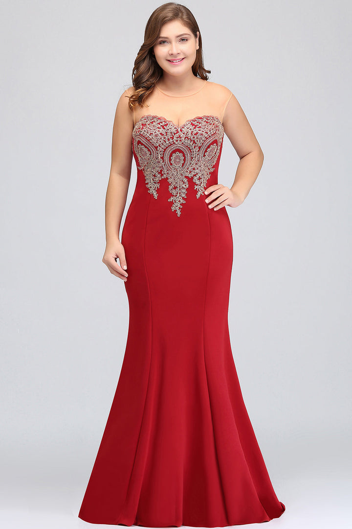 Mermaid Floor-Length Sheer Floor Length Dresses with Rhinestone Appliques-koscy