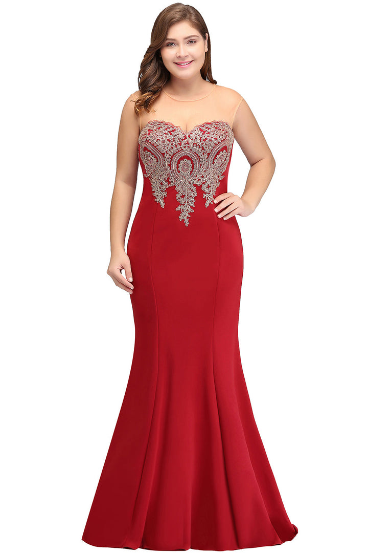 Mermaid Floor-Length Sheer Floor Length Dresses with Rhinestone Appliques-koscy