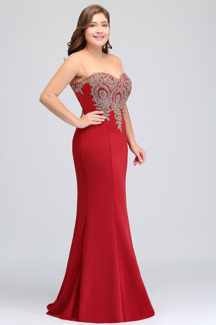 Mermaid Floor-Length Sheer Floor Length Dresses with Rhinestone Appliques-koscy