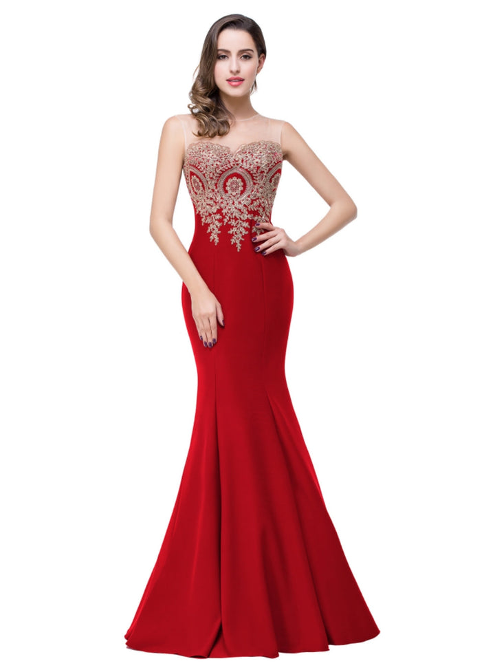 Mermaid Floor-Length Sheer Floor Length Dresses with Rhinestone Appliques-koscy