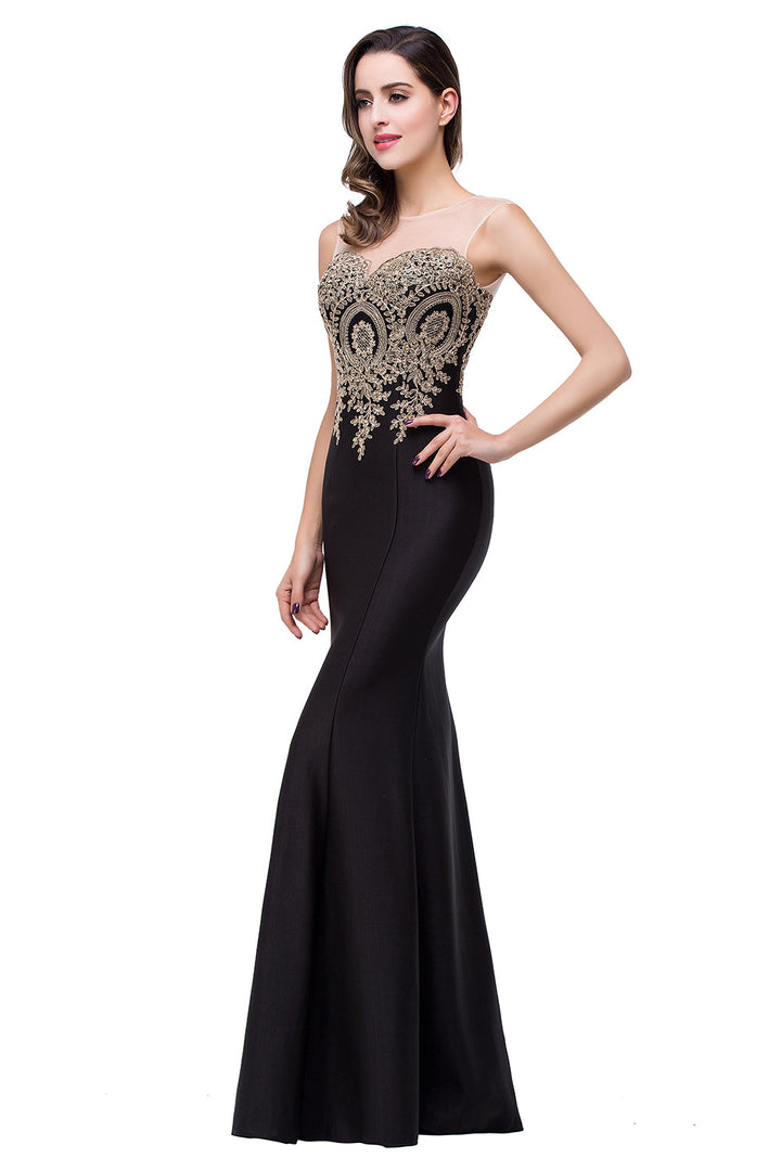 Mermaid Floor-Length Sheer Floor Length Dresses with Rhinestone Appliques-koscy