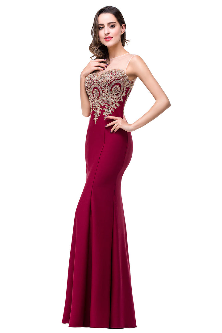 Mermaid Floor-Length Sheer Floor Length Dresses with Rhinestone Appliques-koscy