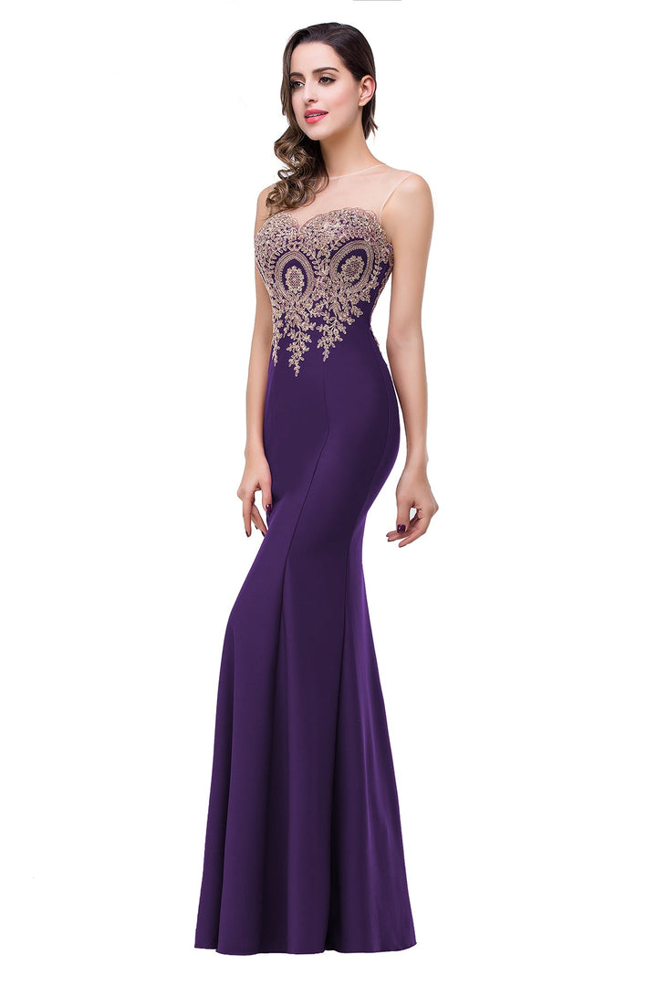 Mermaid Floor-Length Sheer Floor Length Dresses with Rhinestone Appliques-koscy