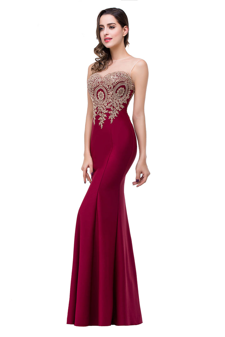 Mermaid Floor-Length Sheer Floor Length Dresses with Rhinestone Appliques-koscy