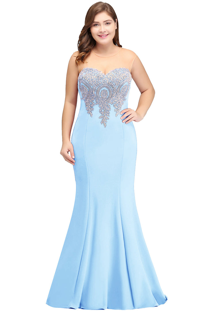 Mermaid Floor-Length Sheer Floor Length Dresses with Rhinestone Appliques-koscy