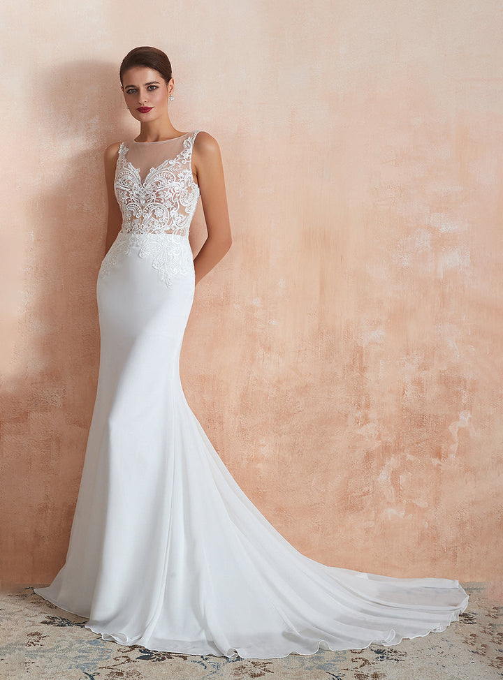 Mermaid Sleeveless Lace Chapel Train Dress-koscy