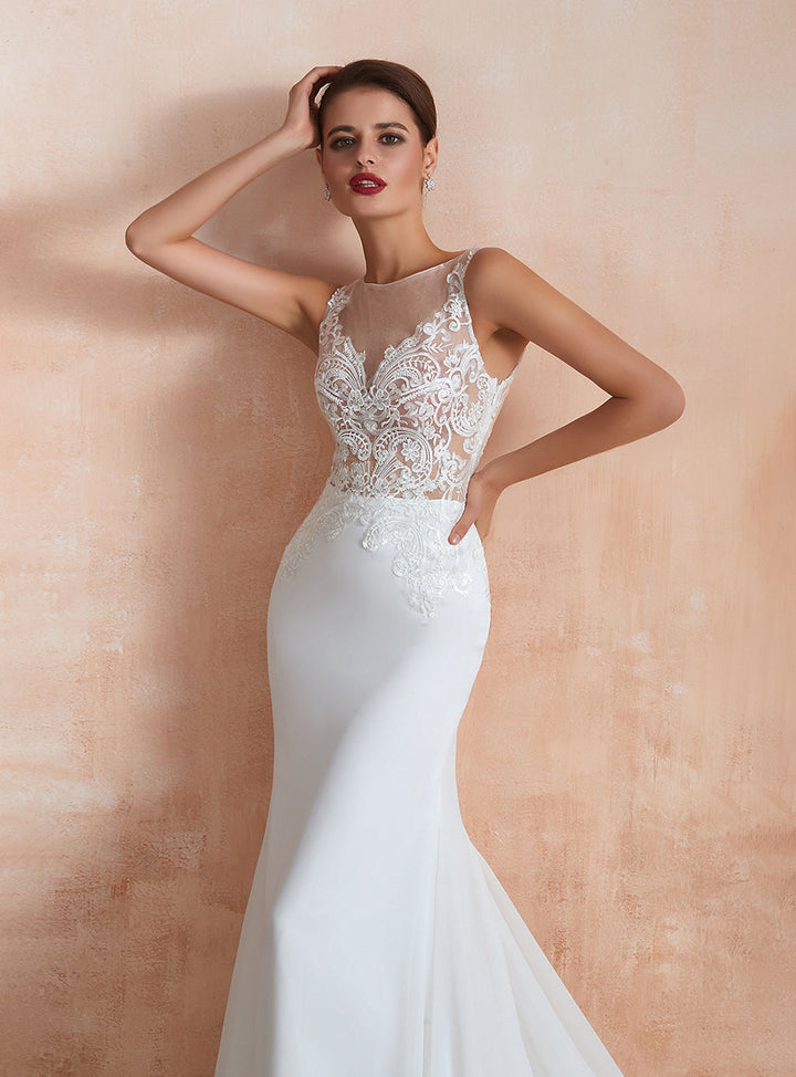 Mermaid Sleeveless Lace Chapel Train Dress-koscy