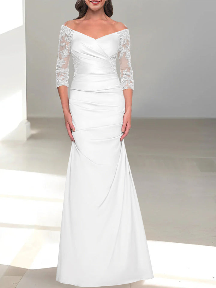 Mermaid/Trumpet Off-the-Shoulder Mother of the Bride Dress with 3/4 Sleeves  and Beading