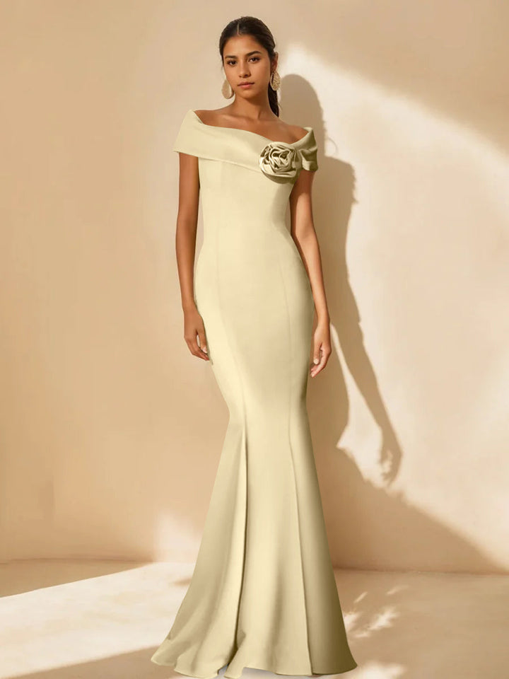slim fit dress slacks Mermaid/Trumpet Off-The-Shoulder Mother of The Bride Dress with 3/4 Sleeves and Beading main image 1