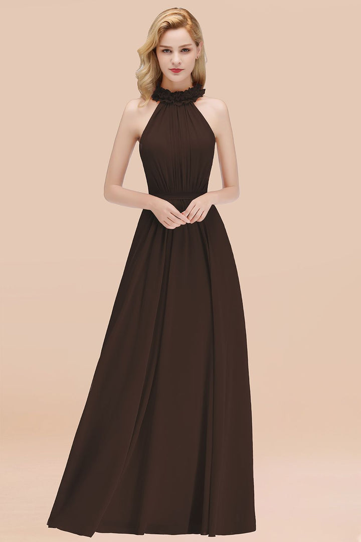 modest halter dress Modest High-Neck Halter Ruffle Chiffon Bridesmaid dresses Affordable