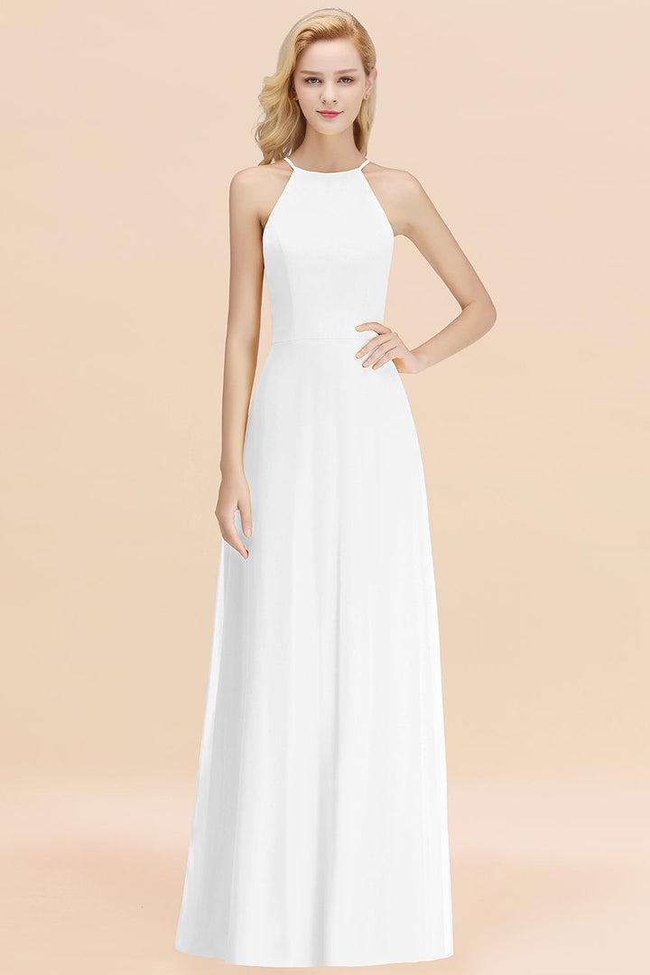Modest High-Neck Yellow Chiffon Affordable Bridesmaid dresses