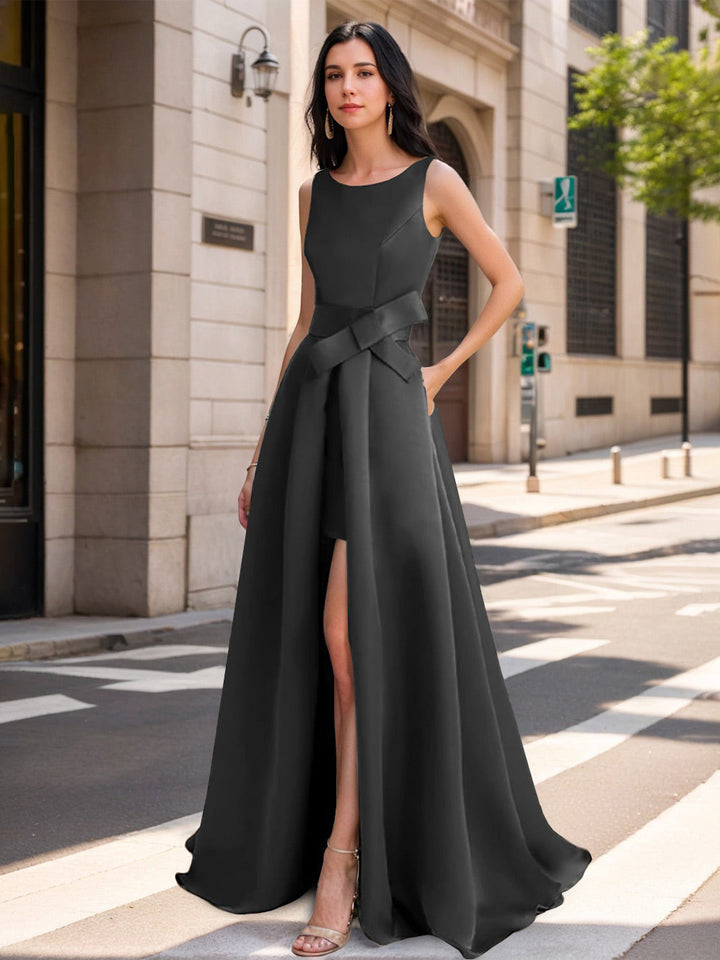 open lace back dress Mother of The Bride A-Line Princess Dress with Scoop Neck 3/4 Sleeves and Asymmetrical Appliques main image 0