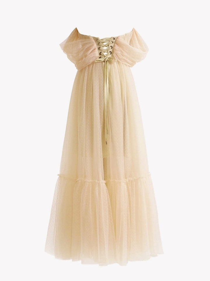 Koscy A-Line Champagne Tulle Sweetheart Tea-Length Prom Dress