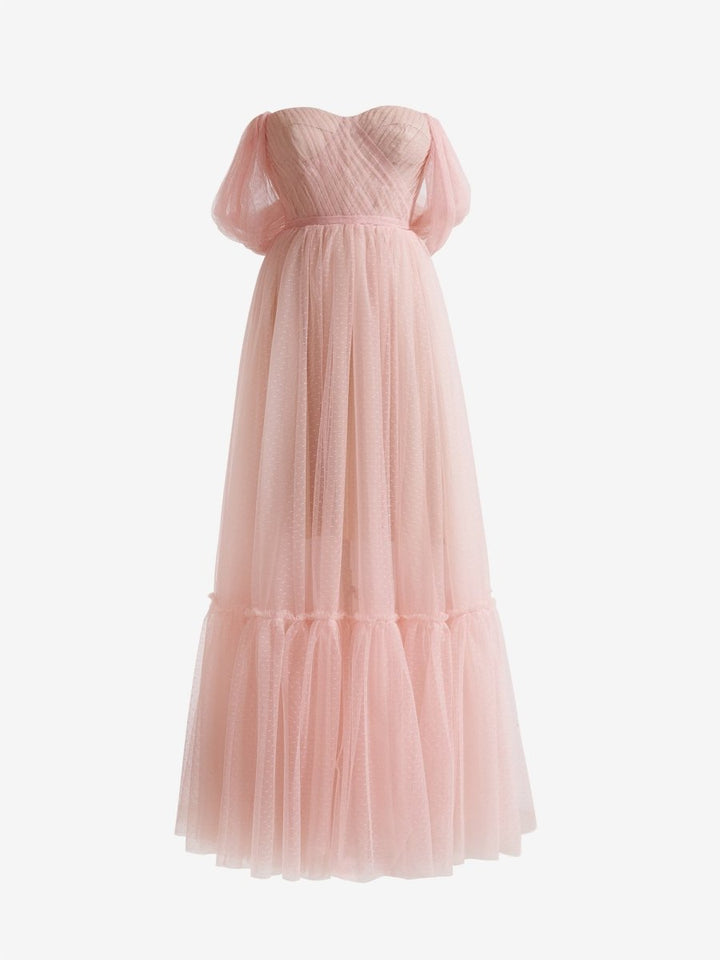 Koscy A-Line Rose Pink Tulle Sweetheart Tea-Length Prom Dress