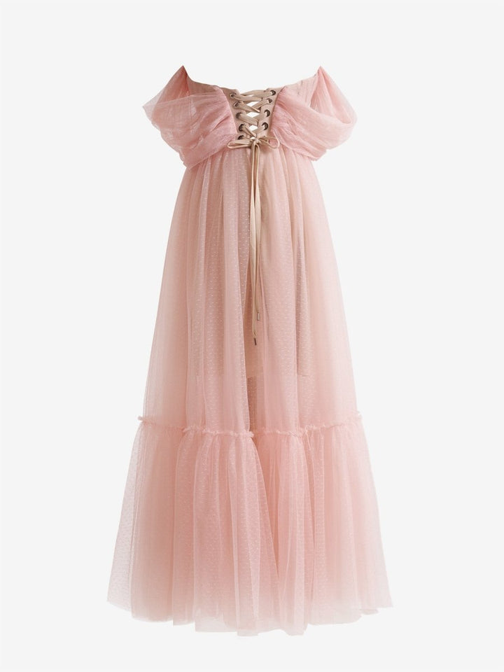 Koscy A-Line Rose Pink Tulle Sweetheart Tea-Length Prom Dress