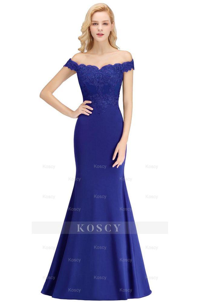 Off-the-shoulder Long Appliques Satin Mermaid Prom Gown Bridesmaid Dre Off-the-shoulder Long Appliques Satin Mermaid Prom Gown Bridesmaid Dre