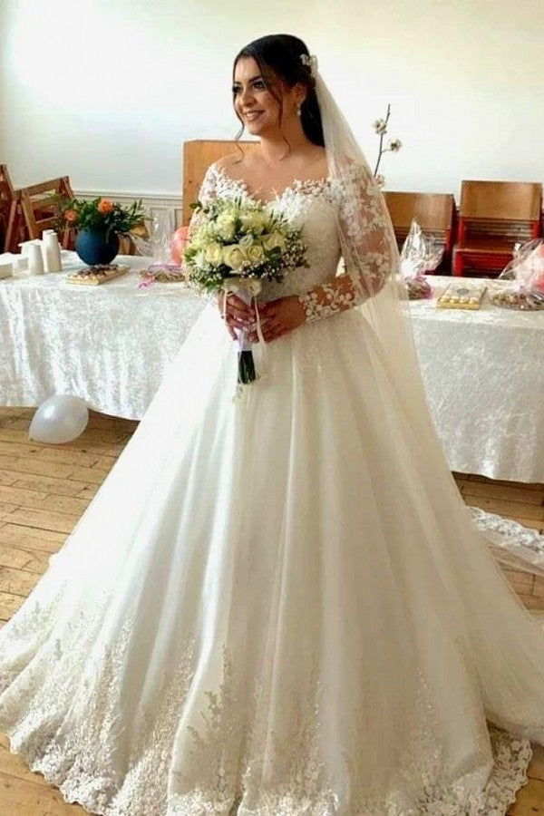 fitted lace wedding dress Off-the-shoulder Long Sleeves Lace Wedding Dress