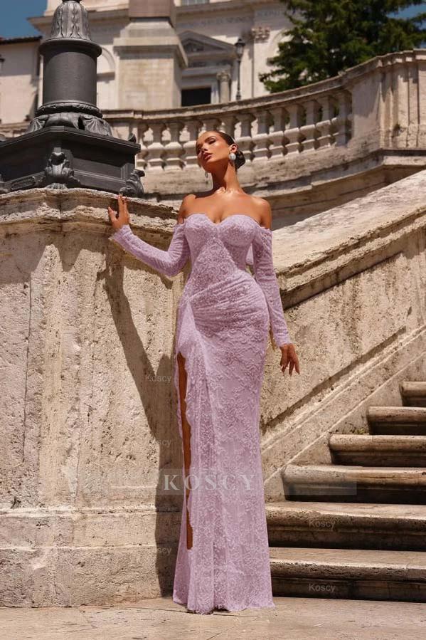 Off the Shoulder Long Sleeves Long Mermaid Formal Dress With Lace Appliques Off the Shoulder Long Sleeves Long Mermaid Formal Dress With Lace Appliques