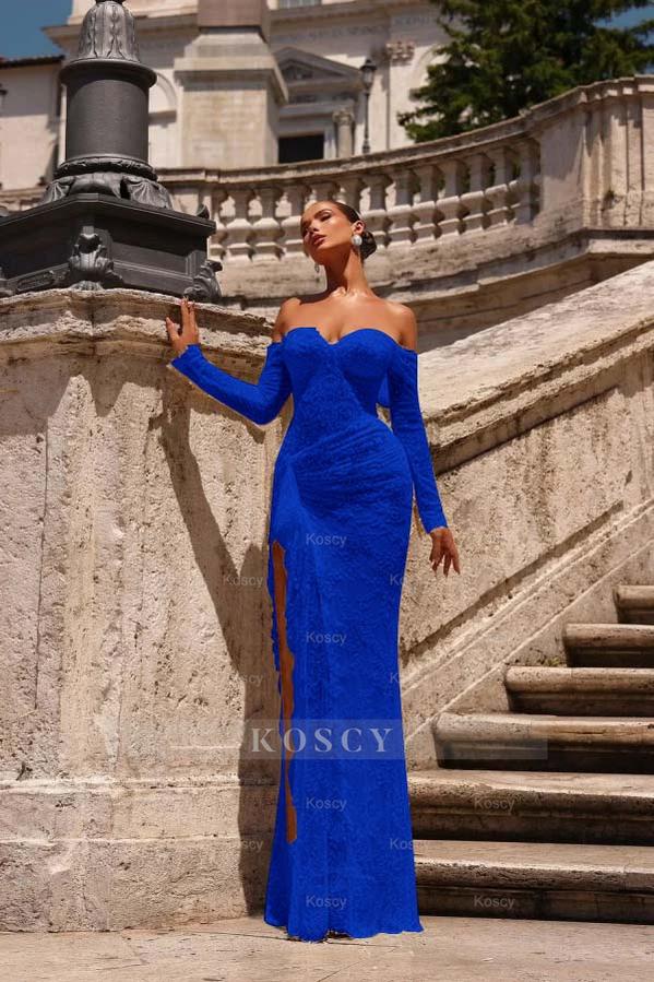 off the shoulder long sleeve mermaid prom dress Off the Shoulder Long Sleeves Long Mermaid Formal Dress With Lace Appliques