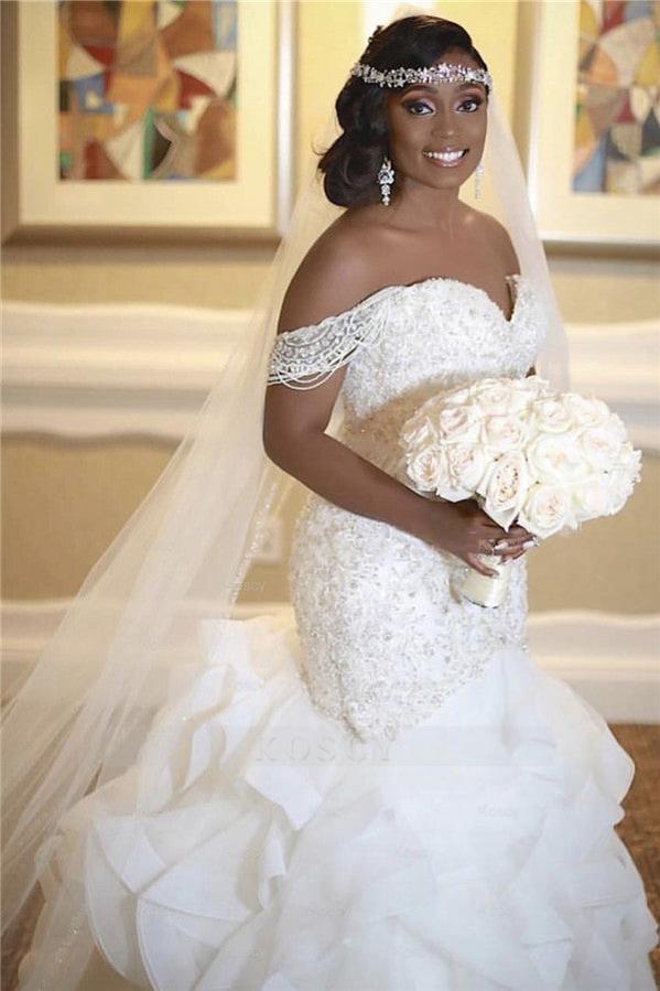 Off The Shoulder Mermaid Lace Wedding Dress with Appliques