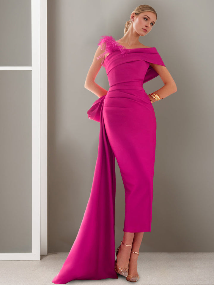 ankle length sheath dress Sheath/Column Off-The-Shoulder Short Sleeves Ankle-Length Mother Of The Bride Dresses With Watteau Train Guest dresses