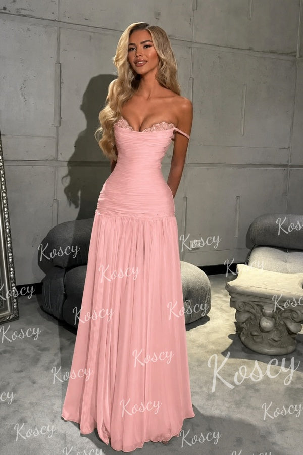 formal sleeveless women's light pink off the shoulder dress Luli One-Shoulder Cut-Out Maxi and celebrations PRETTYGARDEN Women's Semi Formal One