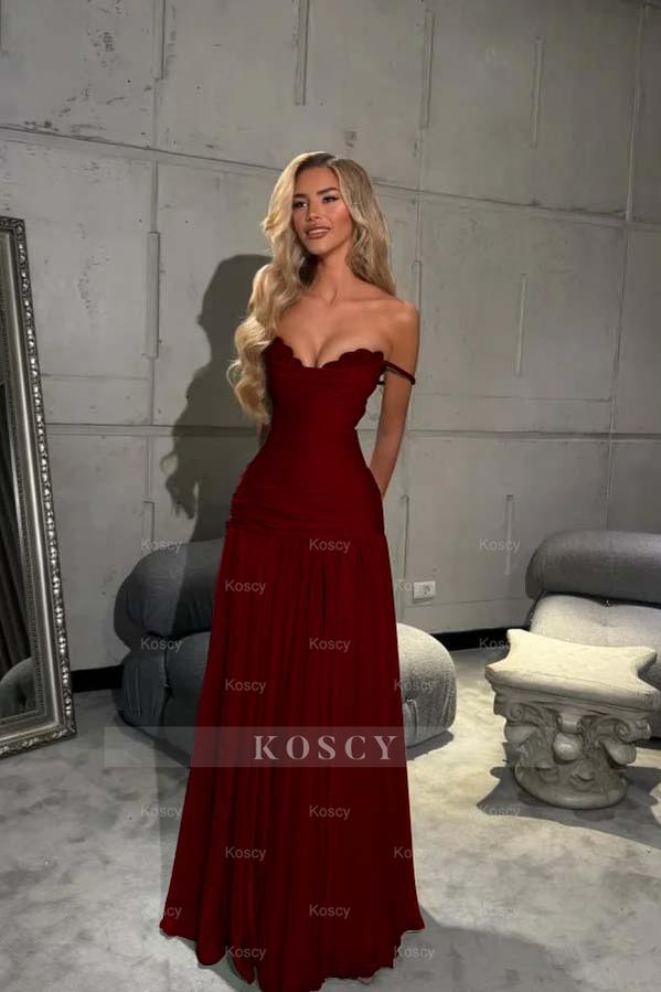 Off the Shoulder Sleeveless Long Formal Dress With Pleated Sequins Off the Shoulder Sleeveless Long Formal Dress With Pleated Sequins