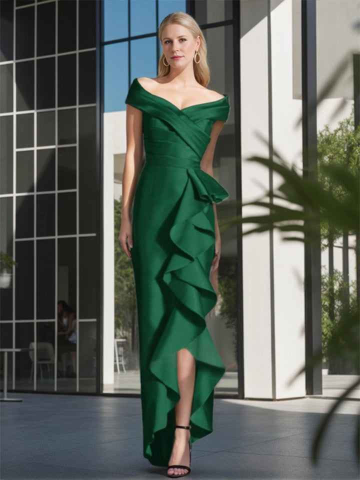 Off-The-Shoulder Sleeveless Pleated Asymmetrical Ruffled Dress for the Mother of the Bride Off-The-Shoulder Sleeveless Pleated Asymmetrical Ruffled Dress for the Mother of the Bride