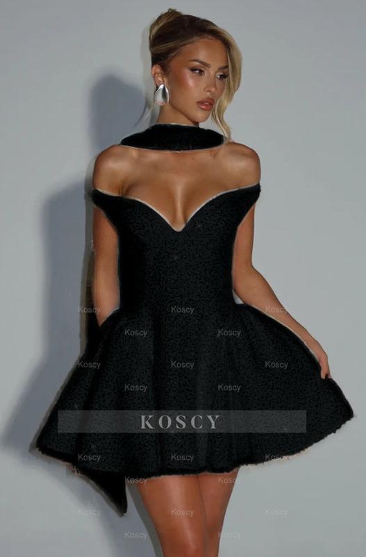 Off the Shoulder Sleeveless Short A Line Formal Dress With Sequin Off the Shoulder Sleeveless Short A Line Formal Dress With Sequin